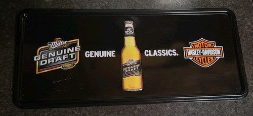 Miller Draft Beer & HARLEY DAVIDSON Metal Sign , 18" long
