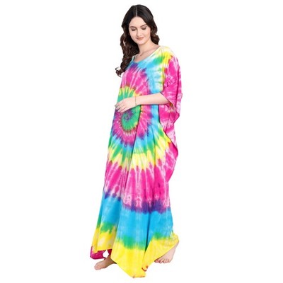 Kaftan Coverup for Women, Summer Tie-Dye Maxi Dress, Beach Evening Muumuu Wrap