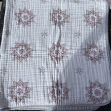 Blanket Aden  Anais White Pink Gray Flower Cotton LG 47x47