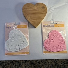 Royal Lace Heart Paper Lace Doilies Pink  White 24 Ea 4   Wooden Heart 4.5  