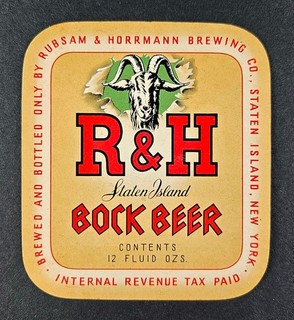 1940's IRTP beer label Rubsam & Horrmann R & H BOCK BEER Staten Island NY
