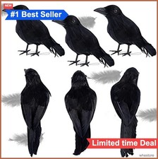 Halloween Black Crows Decorations 6 Pack Realistic Feathered Raven 6.1 Inch