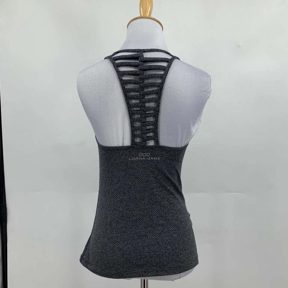 Camiseta sin mangas Lorna Jane para mujer S pequeña gris ropa deportiva con tiras recorte espalda deportiva Foto 4 de 4