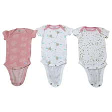 Lot of 3 Gerber Onesies Bodysuits Baby Girls 3M Pink White Printed Short Sleeve