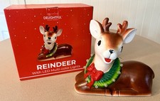 Lighted Reindeer Figurine LED Lights Bow Wreath Christmas Decor Boxed
