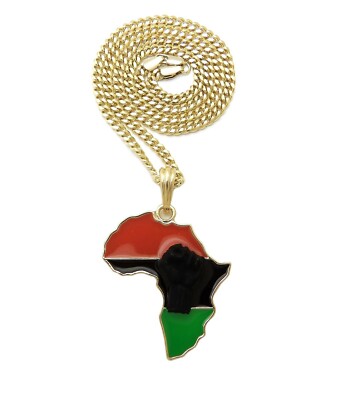 New Fist Power Africa Map Pendant Box, Rope, Cuban Chain Fashion Necklace XSP549