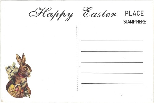 Vintage Easter Postcard RETRO Antique NEW REPRINT Brown Bunny Rabbit Eggs Chicks - Picture 2 of 2