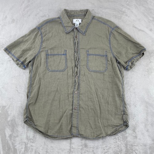 A/X Armani Exchange Shirt Men XL Cement 100% Linen Contrast Stitching Designer
