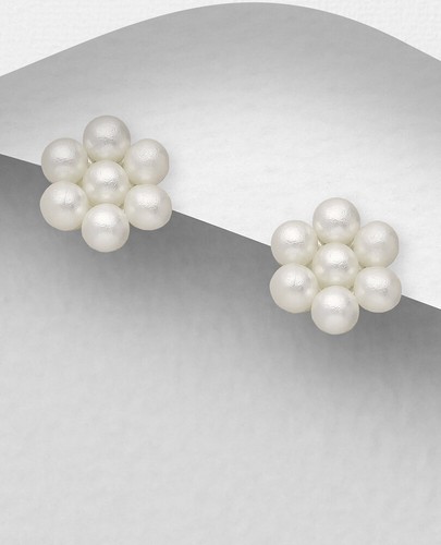 Solid Sterling Silver Seed Pearl Flower Stud Earrings 5mm Wide - Picture 2 of 2