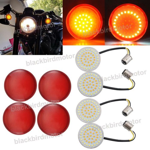 4PCS Amber 1157 LED Turn Signal Lamp Brake Light W/ Red Lens Cover For Harley - Picture 1 of 12