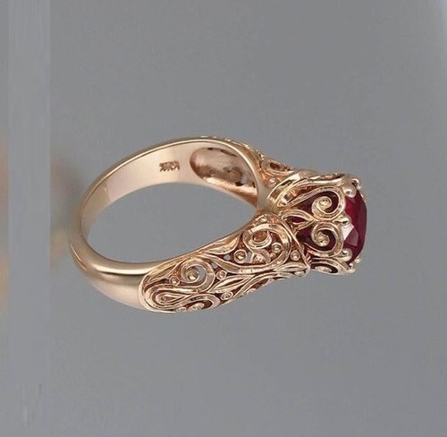 1.60ct Lab Created Red Ruby Unique Filigree Solitaire Ring in Rose Gold Plated - Picture 3 of 9