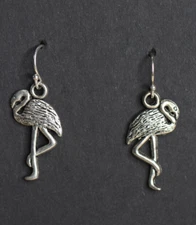 Flamingo Charm Earrings 925 sterling silver hooks pewter charms Bird theme