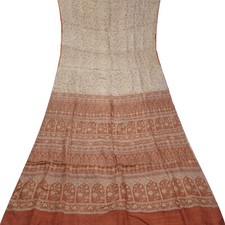 Vintage Brown Sarees 100 Pure Silk Printed Indian Sari 5YD Soft Craft Fabric