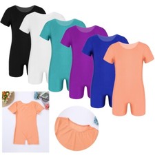 Kids Boys Girls Short Sleeves Bodysuit Solid Stretchy Dance Leotard Jumpsuit