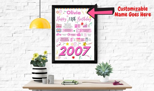 REGALO CUMPLEAÑOS 18 PARA SU PÓSTER REGALO + NOMBRE PERSONALIZADO PARA HIJA HERMANA - Imagen 2 de 10
