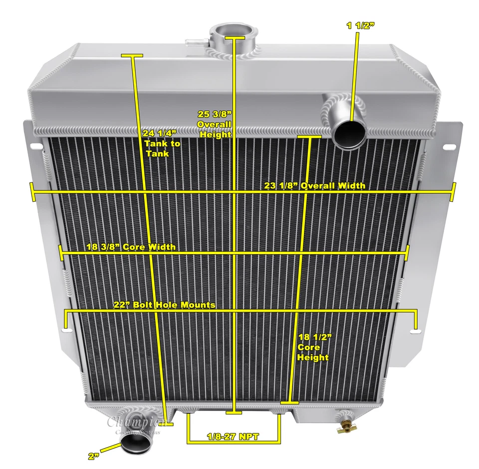 Radiador Champion de aluminio de 3 filas para motor Mercury Monterey V8 1955 1956 Foto 3 de 4