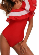 SIZE S ONE-SHOULDER MESH RUFFLE FLOUNCE LADIES' BIKINI PUSH-UP WOMEN'S SWIMSUIT