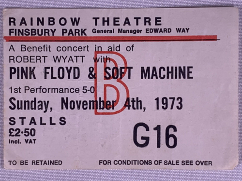 Pink Floyd Ticket Original Vintage Dark Side of the Moon Tour Rainbow 1973 #2