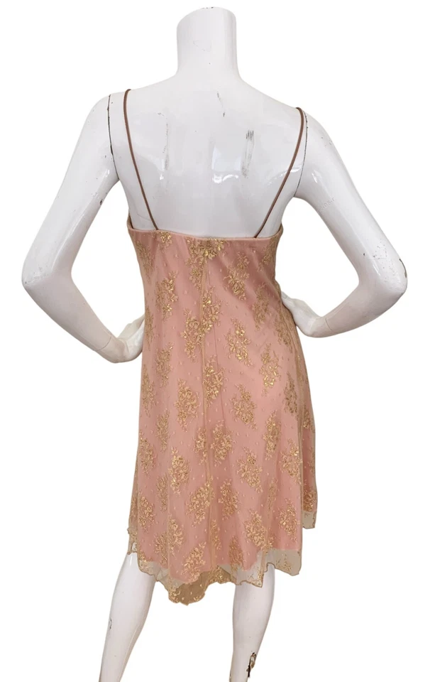 Vestido Vintage Y2K WINDSOR Dorado Encaje Hada Coqueta Babydoll Correa Espagueti Talla L Foto 3 de 4