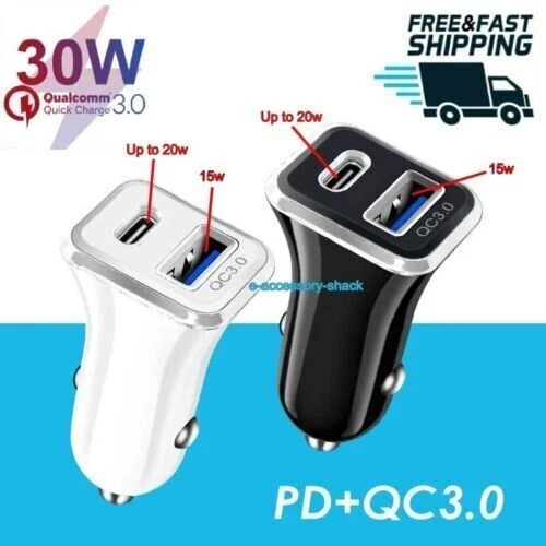 2 Pack Dual Port USB-C Fast Car Charger PD Adapter for iPhone Samsung Android - Image 2 of 2