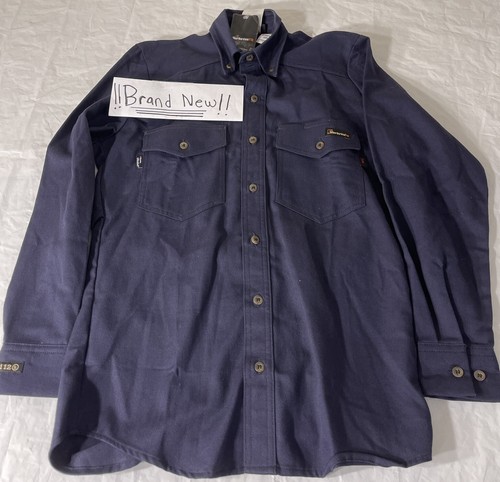 New WorkRite FR Flame Resistant Xtra Small Navy Blue 100% Cotton Work Shirt J183 - Picture 2 of 24