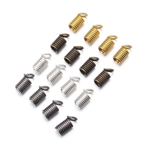 100 Pcs Crimp Coil Cord Ends 5X9mm Spring Tube Cap Clasps with Loops Tip Cord