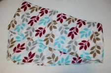 Fleece Throw Blanket WHITE w/ LEAVES LEAF Aqua Burgundy Olive Green Gray 50x60"