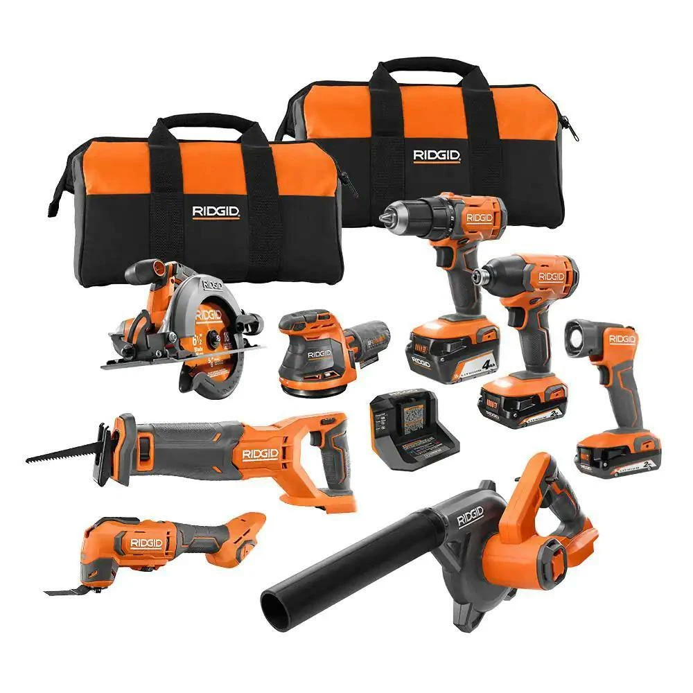 RIDGID Power 8 Tool Combo Kit 18V Cordless 2.0 Ah and 4.0 Ah