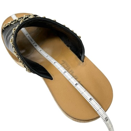 CHANEL Vintage CC Mark Logo Sandals Heels #36.5-37 Black Brown Leather Chain - Picture 11 of 12
