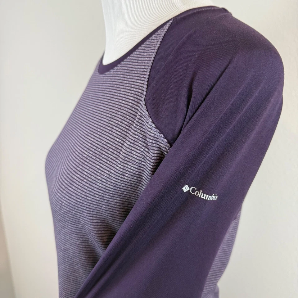 Camiseta para mujer Columbia Omni Wick talla mediana púrpura manga larga raglán Foto 2 de 4