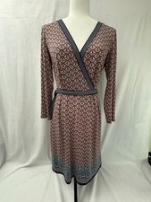 Lauren Ralph Lauren Midi Faux Wrap Dress Women's Size 10 Multi Color Brown Blue