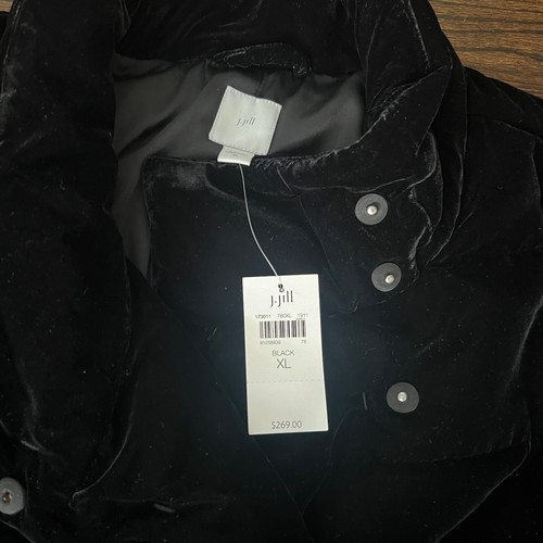 J Jill Velvet Quilted Anorak Black Velvet Coat Pockets Snap Closure NWT Size XL - Picture 21 of 21