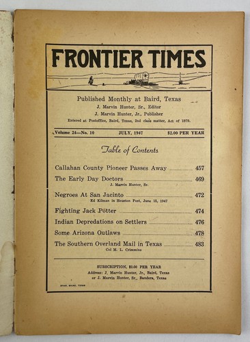 Frontier Times Magazine, July 1947, Vol 24 No 10, Vintage Western History, Pulp - Picture 4 of 4