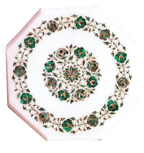 12" Octagon White Marble Inlay Table Top Pietra Dura Handmade Arts Hallway Decor - Picture 4 of 8