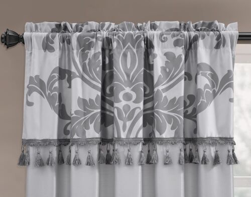 Chezmoi Collection Royale Jacquard Blumenvorhang Set mit angebrachter Schürze - Bild 4 von 24