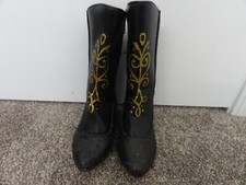 GIRLS DISNEY FROZEN PRINCESS BLACK GOLD BOOTS COSTUME SHOES SIZE 9/10