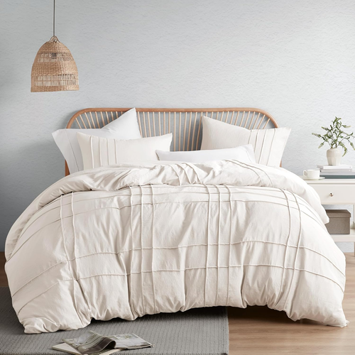 Comfort Spaces Creme King Size Bettwäscheset - 3 Stück Biesen Plissee Bettdecke - Bild 8 von 12