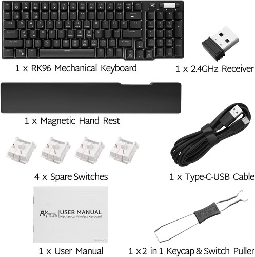 RK96 Hot Swappable Wireless Mechanical Keyboard - Blue Backlit Ergonomic Design - Picture 9 of 11
