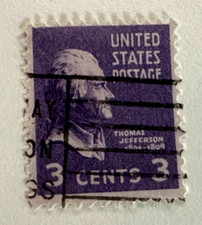 Vtg US Postage Stamp 3 Cents Thomas Jefferson Violet Purple 1938