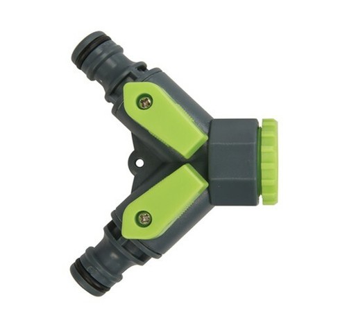 2 Wege Hahn Schnellverbinder 3/4" BSP auf 1/2" Außen Absperrventil Doppelschlauch Garten - Bild 4 von 4