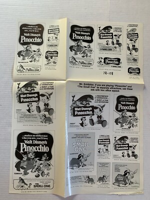 VINTAGE - Disneyana Pinocchio Promo Reference Photo Sheet - Uncut 1978 ...