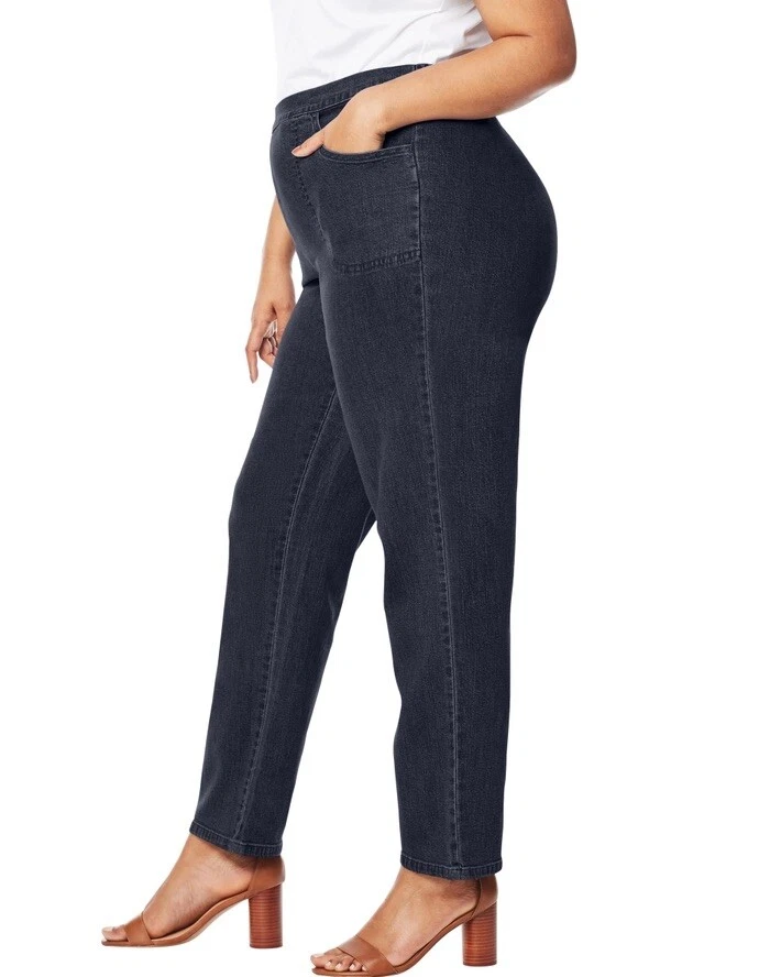 Just My Size Women's Plus-Size Pull-on Stretch Woven Pants Size 4X Blue Rinse - Image 2 of 4