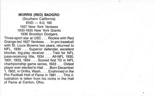 RARE MORRIS RED BADGRO SIGNED B&W POSTCARD~PRO FOOTBALL HALL OF FAME~HOF AUTO - Picture 2 of 2