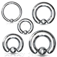 PAIR of Surgical Steel Captive Bead Ring Earring Septum 12G to 00G  5/16"- 3/4"