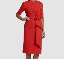 $560 Rickie Freeman for Teri Jon Women's Red Crepe Midi-Dress Size 10