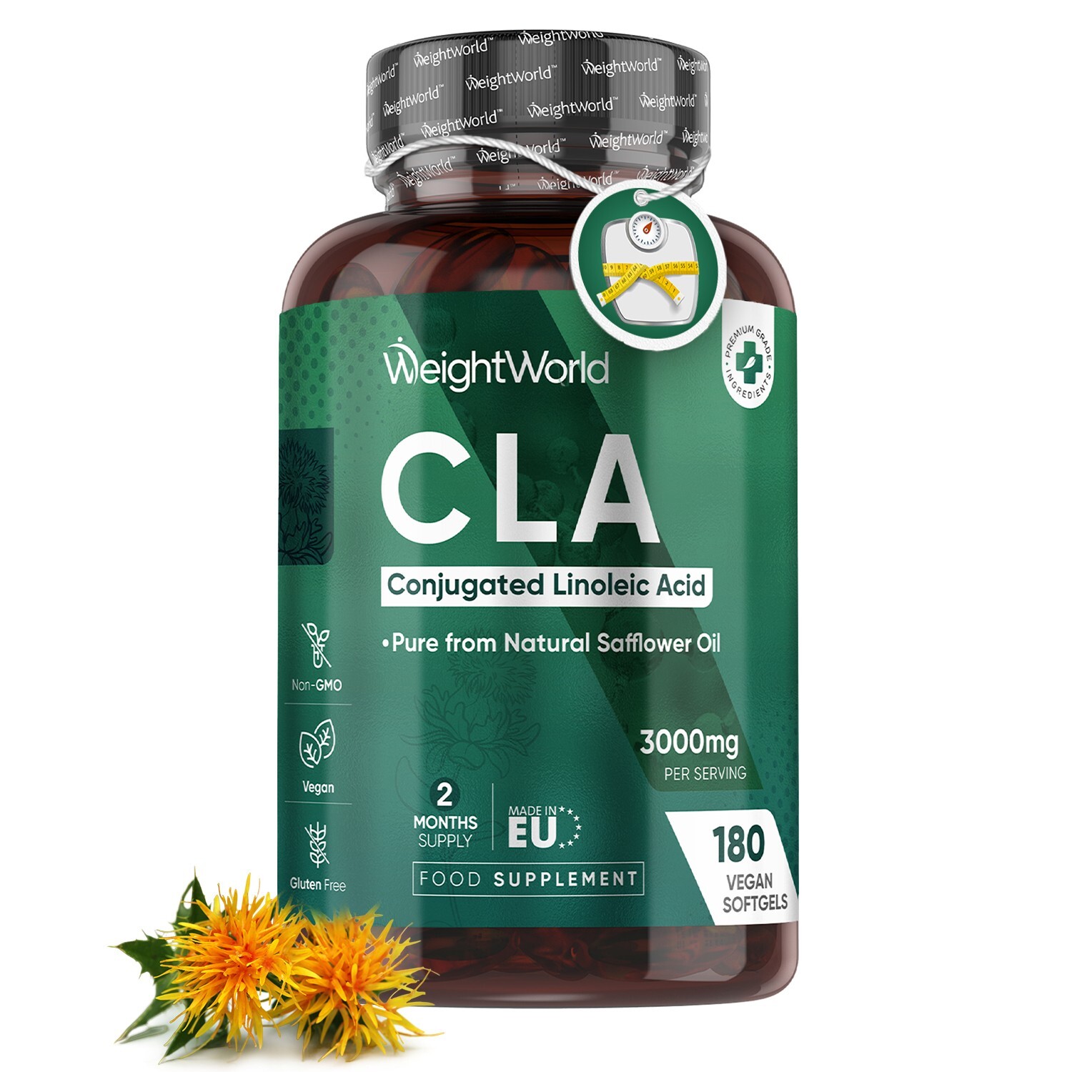 CLA 3000mg Safflower Oil 180 Softgels 80% Pure CLA, Pre-Workout Diet Supplement