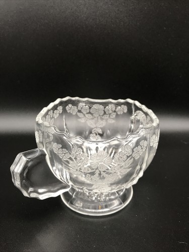 Vintage Martinsville Condiment Sugar Bowl Flower Basket Pattern Etched Glass - Picture 4 of 7