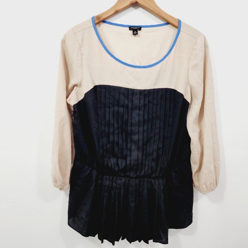 Ann Taylor Crepe Pleated 3/4 Sleeve Top Multi Womens M Lightweight Semi-Sheer