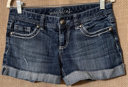 Pantalones Cortos de Jean Maurices 3/4 Elastizados Denim Puños Envejecidos Boho Hippie Festival - Imagen 3 de 5