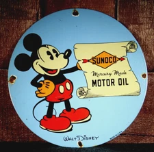 SUNOCO MOTOR OIL with MICKEY  PORCELAIN COLLECTIBLE, RUSTIC, ADVERTISING